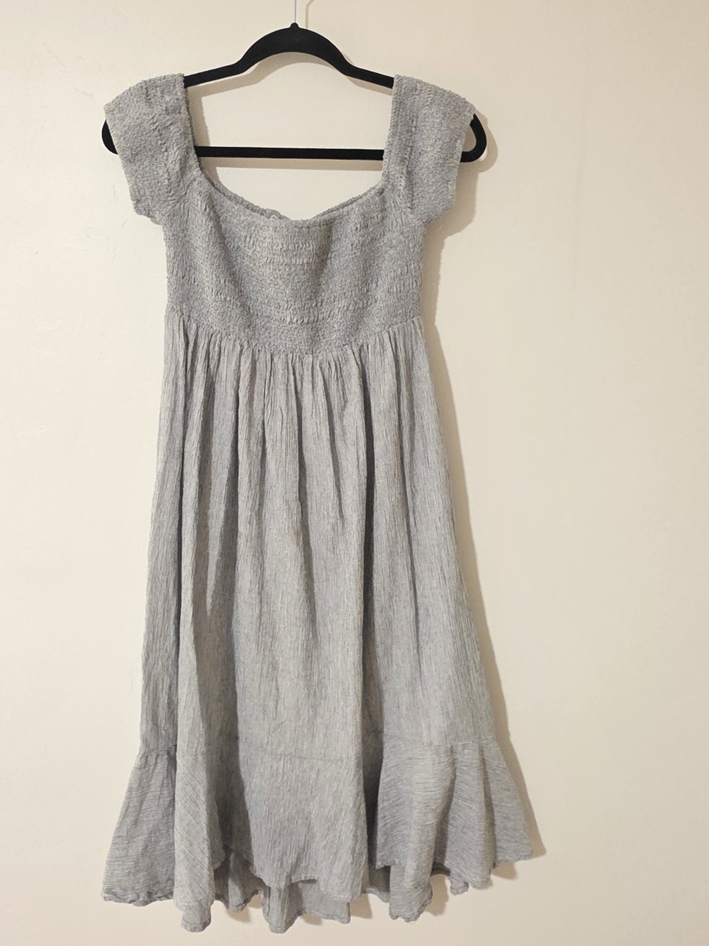 Storia Grey Smocked Milkmaid Midi Dress | Size M.